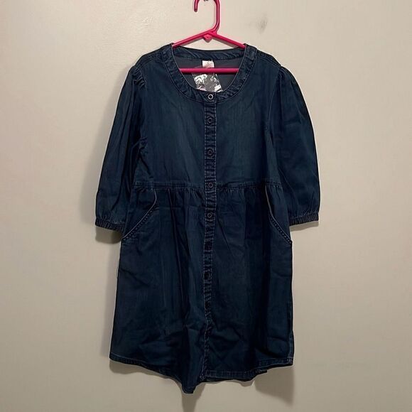 Evsie Kid's Blue 3/4 Sleeve Button Down Chambray Dress Size Medium NWT - Picture 1 of 8